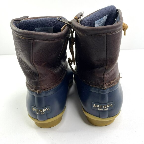 Sperry Boots Womens Size 7 Saltwater Duck Rain Leather Rubber Brown Navy - Picture 4 of 7